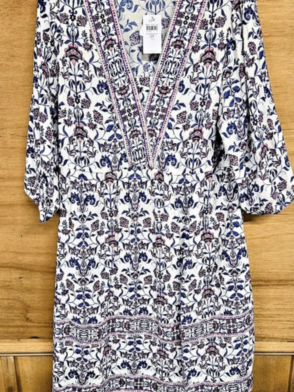 J. Jill Border-Printed A-Line Dress Floral  Dress White & Blue Medium
